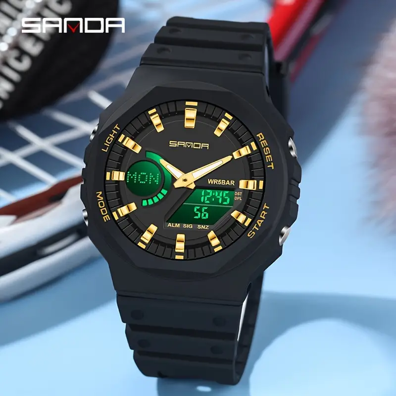SANDA Sports Electronic Watch Multifunctional dial ABS Case Casual Dual Screen Deep Waterproof WR Digital Alarm Wrist Watch for Women, Men, Girls, Boys
