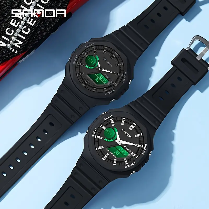 SANDA Sports Electronic Watch Multifunctional dial ABS Case Casual Dual Screen Deep Waterproof WR Digital Alarm Wrist Watch for Women, Men, Girls, Boys