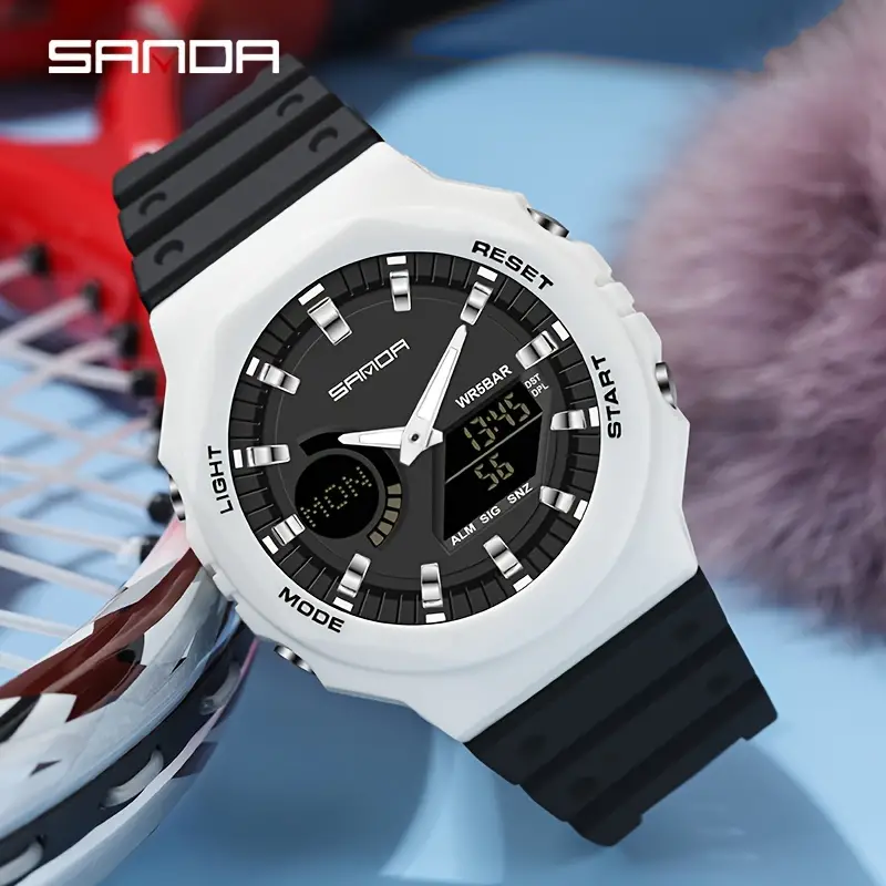 SANDA Sports Electronic Watch Multifunctional dial ABS Case Casual Dual Screen Deep Waterproof WR Digital Alarm Wrist Watch for Women, Men, Girls, Boys