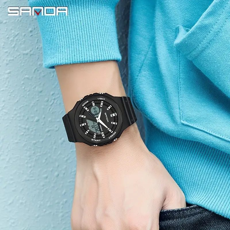 SANDA Sports Electronic Watch Multifunctional dial ABS Case Casual Dual Screen Deep Waterproof WR Digital Alarm Wrist Watch for Women, Men, Girls, Boys