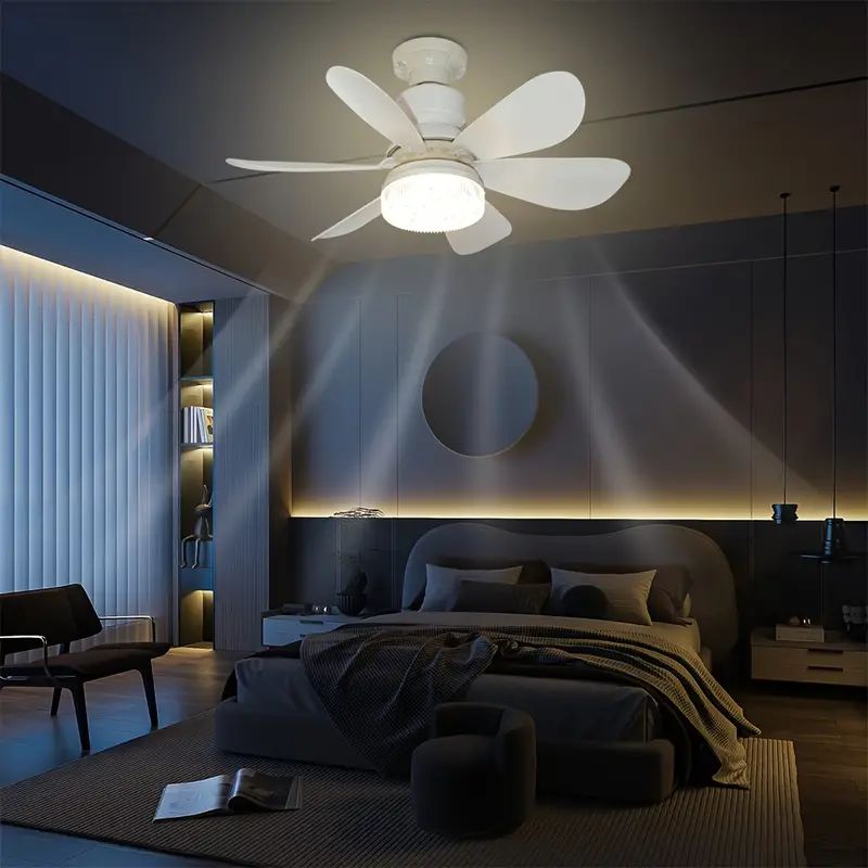 Sleek 16 ceiling fan with built-in lighting and remote control -3 speed, portable, home mute, timer setting, indoor embedded installation, no wiring required