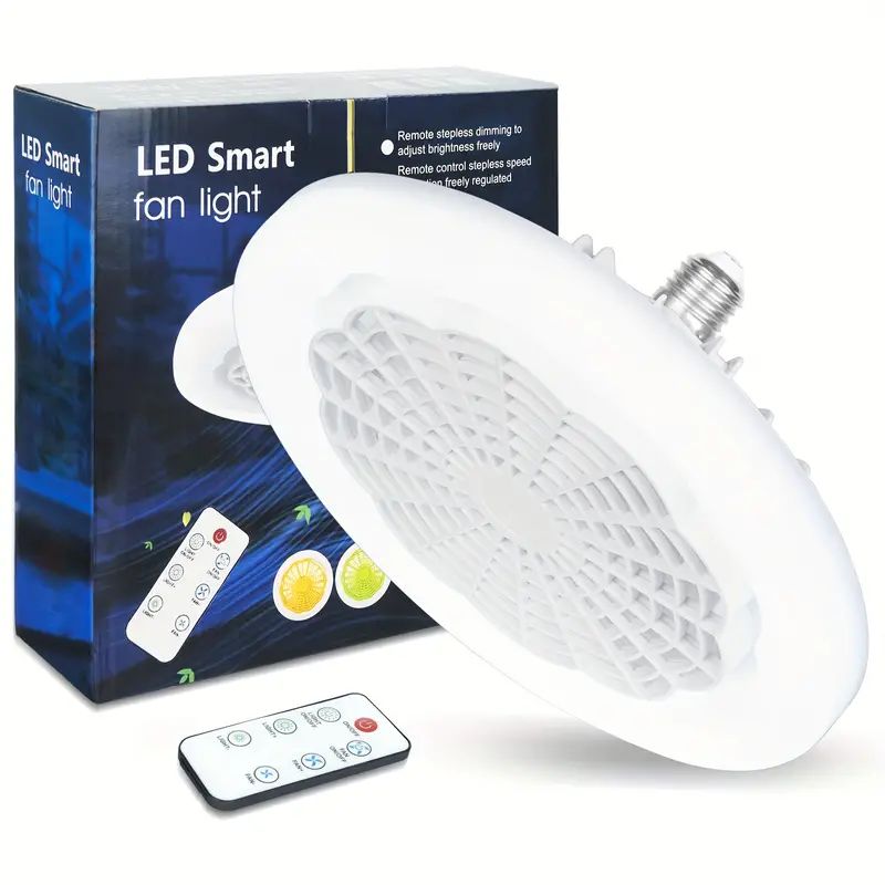 LED Smart Fan Light, Ceiling Fan With Light, Remote Control Enclosed Low Profile Ceiling Fan With Light 3 Speed LED Dimming 3 Colors 8 Invisible Bladeless Flush Mount Fan Light Bedroom, Offices