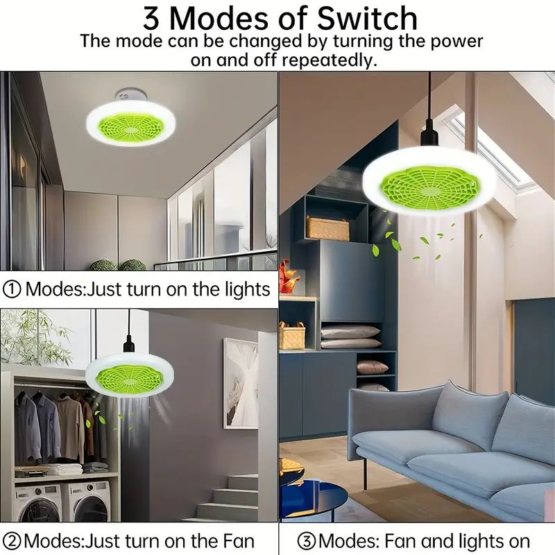 LED Smart Fan Light, Ceiling Fan With Light, Remote Control Enclosed Low Profile Ceiling Fan With Light 3 Speed LED Dimming 3 Colors 8 Invisible Bladeless Flush Mount Fan Light Bedroom, Offices