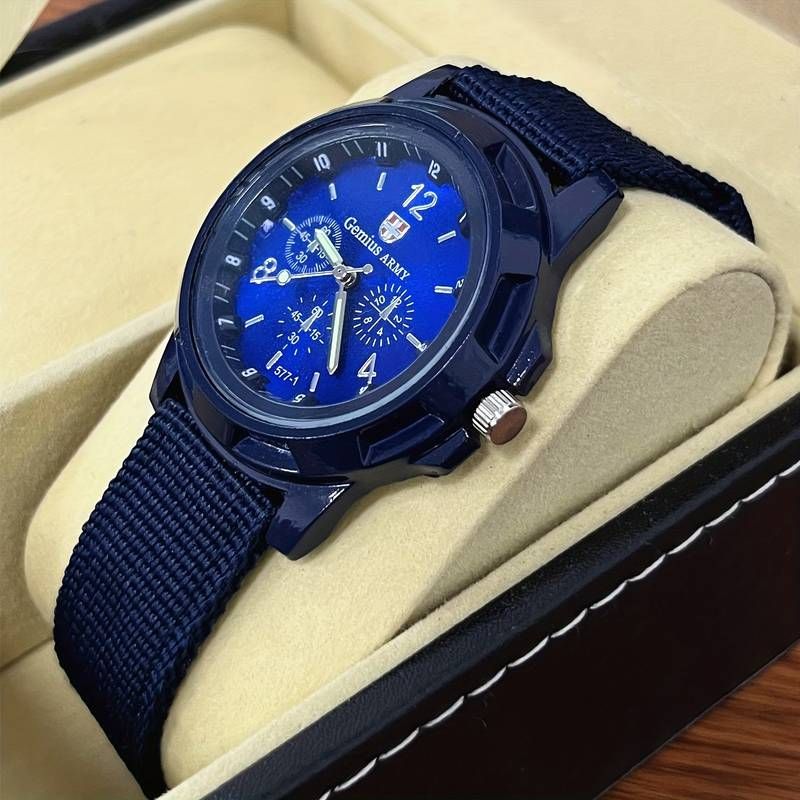 New leisure multifunctional outdoor quartz watch with glow, Sports watch, Electronic analog circular quartz watch, Stainless steel case nylon strap electronic watch