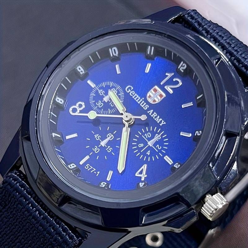 New leisure multifunctional outdoor quartz watch with glow, Sports watch, Electronic analog circular quartz watch, Stainless steel case nylon strap electronic watch