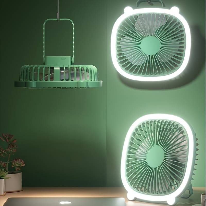 1pc, Portable Mini Fan With LED Light, Quiet Plastic Desk Fan, 3-Speed, Rechargeable Battery, Versatile For Home Office, Ceiling Or Wall Mount Options, Gift For Friends, Birthday Gift, Holiday Gift