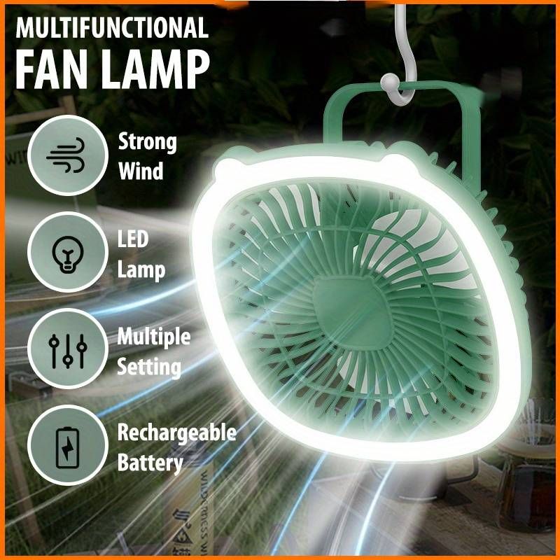 1pc, Portable Mini Fan With LED Light, Quiet Plastic Desk Fan, 3-Speed, Rechargeable Battery, Versatile For Home Office, Ceiling Or Wall Mount Options, Gift For Friends, Birthday Gift, Holiday Gift