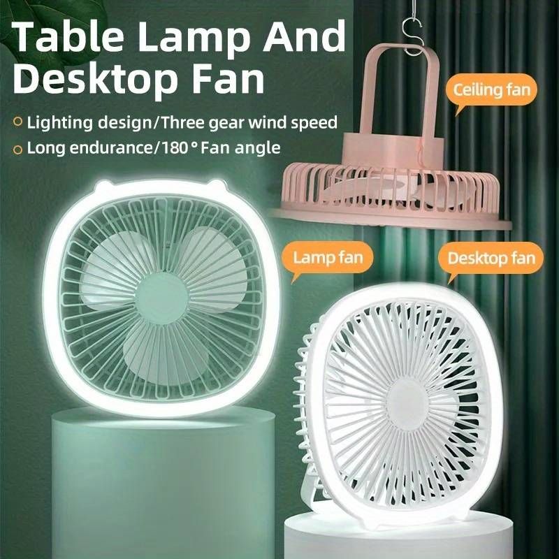 1pc, Portable Mini Fan With LED Light, Quiet Plastic Desk Fan, 3-Speed, Rechargeable Battery, Versatile For Home Office, Ceiling Or Wall Mount Options, Gift For Friends, Birthday Gift, Holiday Gift