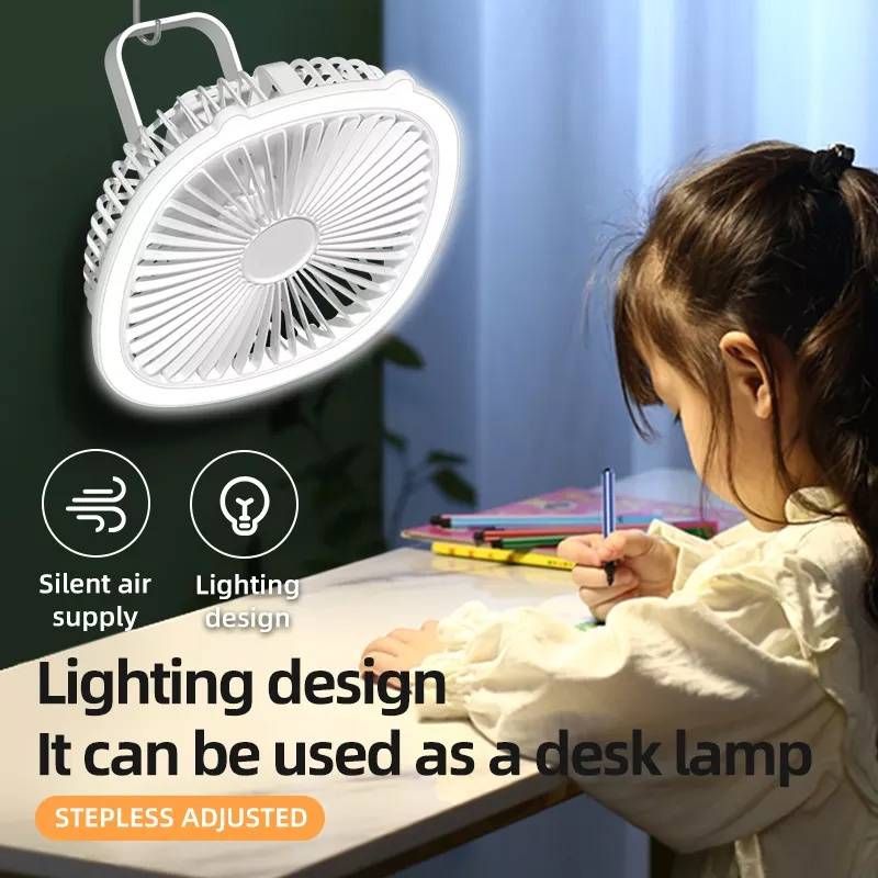 1pc, Portable Mini Fan With LED Light, Quiet Plastic Desk Fan, 3-Speed, Rechargeable Battery, Versatile For Home Office, Ceiling Or Wall Mount Options, Gift For Friends, Birthday Gift, Holiday Gift