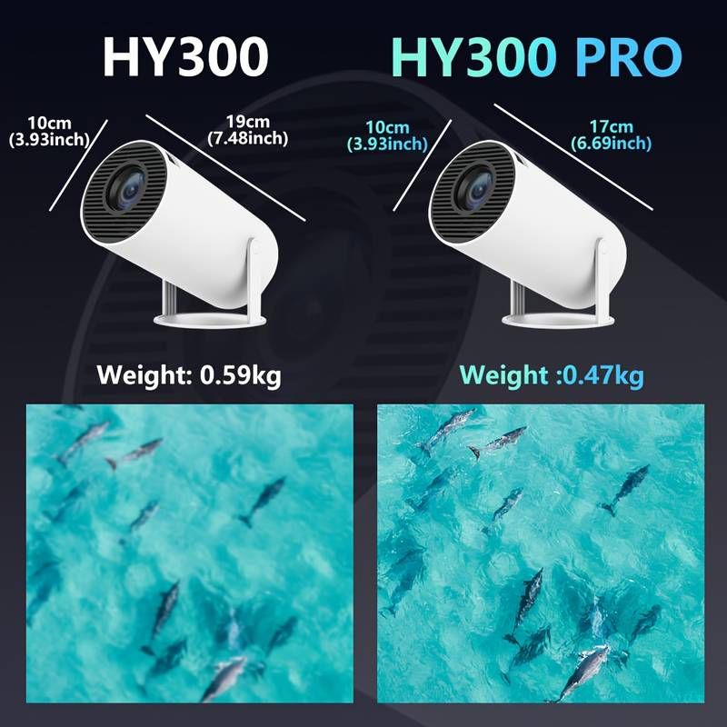 2024 New HY300 Pro Projector 4K Android 11.0, Lighter and more portable 1080P 720P, 200ANSI, Portable Wireless Home Outdoor Cinema with 180° Projection Angle Adjustment
