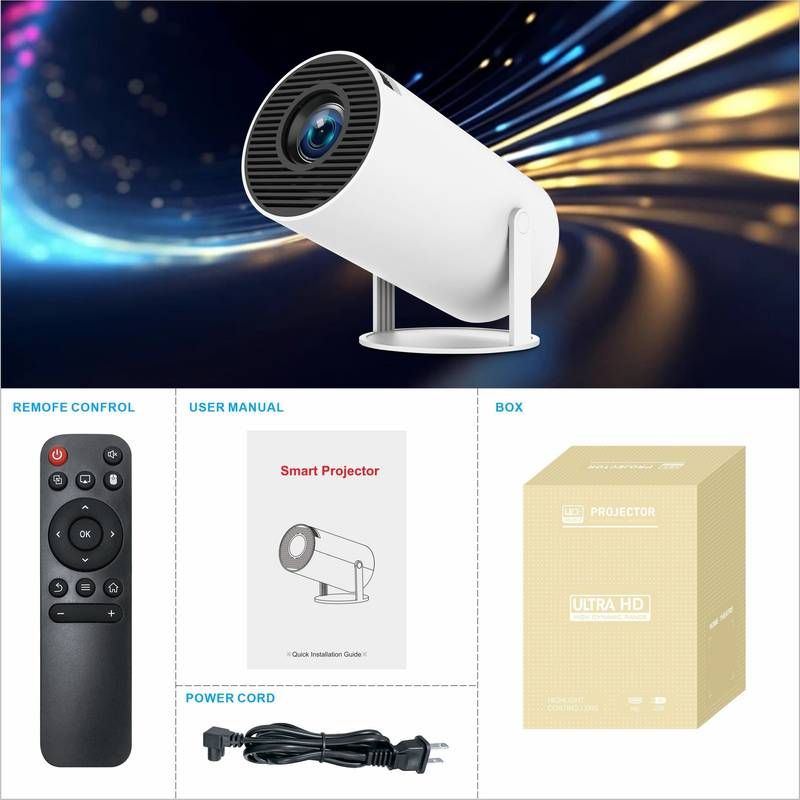 2024 New HY300 Pro Projector 4K Android 11.0, Lighter and more portable 1080P 720P, 200ANSI, Portable Wireless Home Outdoor Cinema with 180° Projection Angle Adjustment