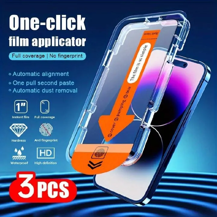 3pcs Tempered Glass Protective Film For Iphone15/14/13/12/11 Plus/Pro/ProMax, Phone Screen Protector Film With Simple Installation Tool