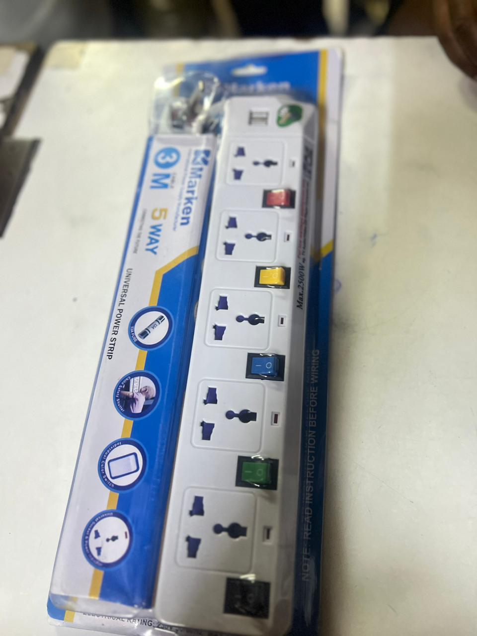 Power Extension Cables 5 way extention marken eith 2 usb port 10 Metre Long /USB Port Surge Protection