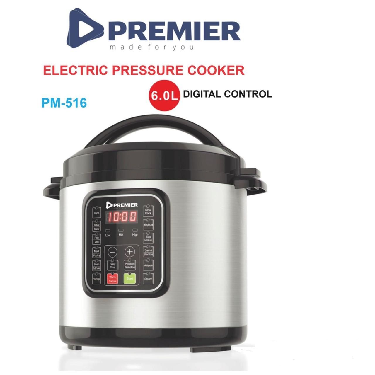 (Offer!!)Premier Electric Pressure Cooker 12 In 1 Preset Menu  PM-516 6 Litres Digital Control Home And Kitchen Cookware Pressure cookers