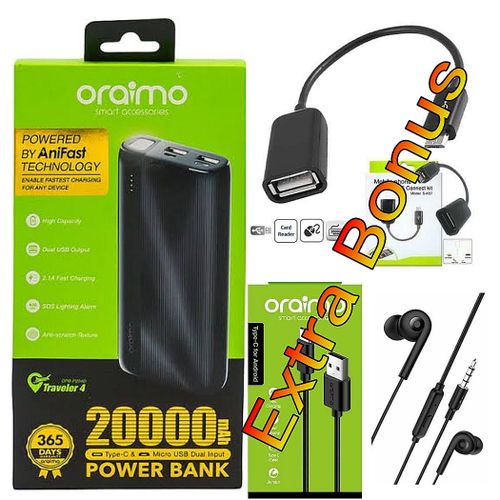 Oraimo Portable PowerBank 20000mAh For Fast Charger +GIFT