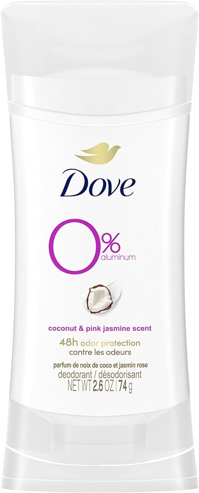 Dove Aluminum Free Deodorant for Women 24-Hour Odor Protection, Coconut and Pink Jasmine, White, 2.6 Ounce