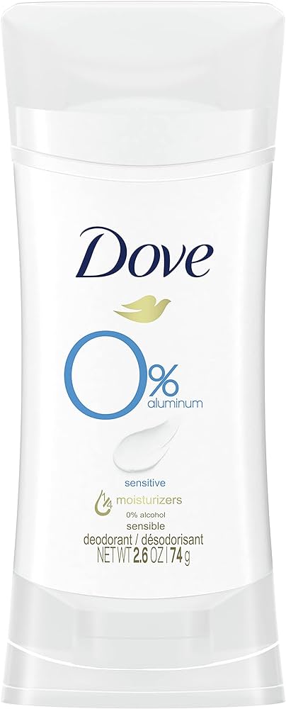Dove 0% Aluminum Deodorant For Odor Protection Sensitive Deodorant Stick Provides 24-Hour Protection, 2.6 Ounce