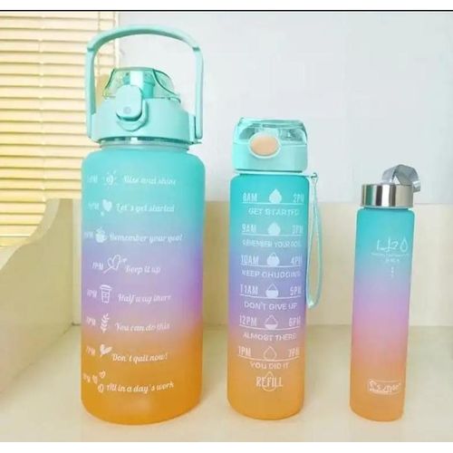 3-in-1 Set Water Bottle Motivational Sports Outdoor Travel Gym Fitness Leakproof Bottle