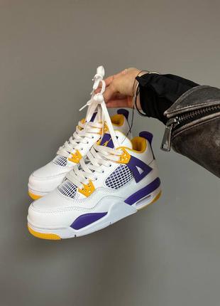 🏀 Air J 4 Retro Lakers Colorway – Premium Quality | Comfortable Cushioning | Durable Rubber Sole | Trendy Streetwear Sneakers 👟💜💛