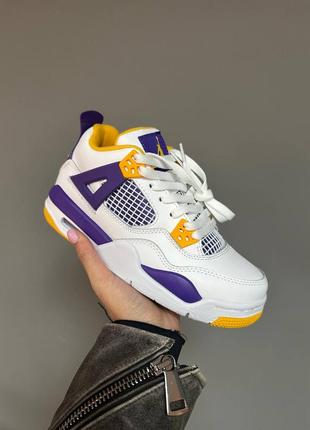 🏀 Air J 4 Retro Lakers Colorway – Premium Quality | Comfortable Cushioning | Durable Rubber Sole | Trendy Streetwear Sneakers 👟💜💛
