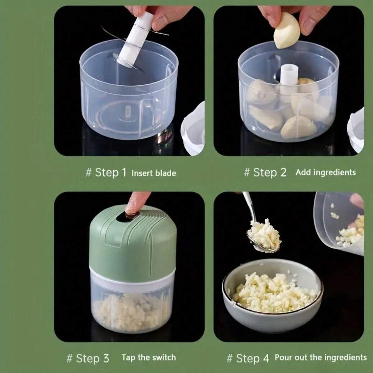 250ml Electric Garlic Chopper Kitchen Mincer USB Vegetable Onion Chopper Press Blender Grinder  Portable Small Food Processor Ginger Chili Fruit Seasoning Spice Tools