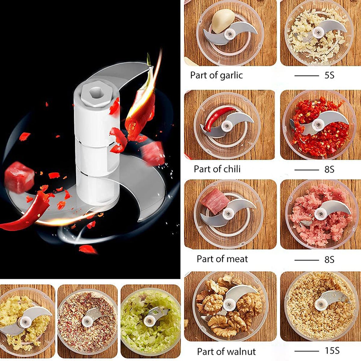 250ml Electric Garlic Chopper Kitchen Mincer USB Vegetable Onion Chopper Press Blender Grinder  Portable Small Food Processor Ginger Chili Fruit Seasoning Spice Tools