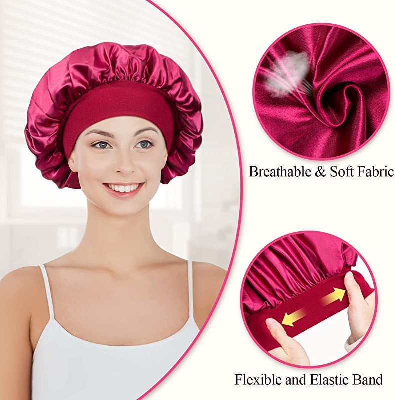3Pcs Satin Bonnet Silk Hat Hair Bonnet Sleeping Elastic Wide Band Silk Sleep Cap Soft Breathable Silk Hair Wrap Sleeping Headwraps