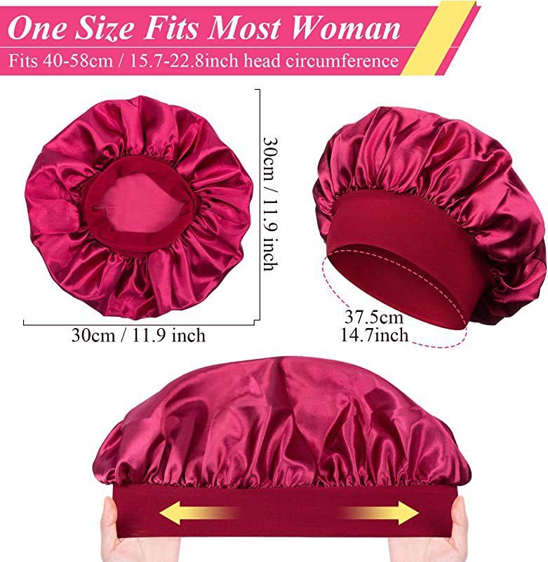 3Pcs Satin Bonnet Silk Hat Hair Bonnet Sleeping Elastic Wide Band Silk Sleep Cap Soft Breathable Silk Hair Wrap Sleeping Headwraps