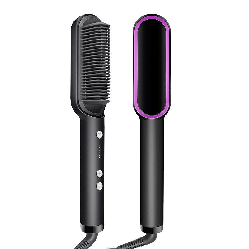 2 In 1 Electric Hair Straightener Brush Straightening Curler Hot Comb Hot Air Comb Adjustable Heat Heat Rapid Heating and Heat Dissipation Negative Ion Curling Tong Black