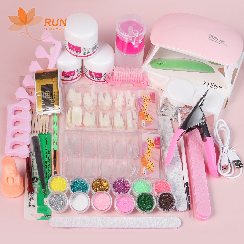 Nail Gel Lamp Manicure kits LED Nail Dryer Nail Manicure Tool UV Portable UV Led Nail Dryer Lamp Nail Kits(Acrylic liquid not included)