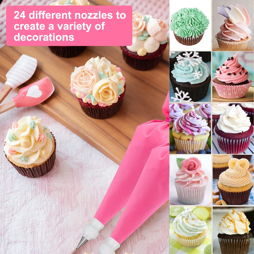 36Pcs/Set Rose Pastry Nozzles Flower Icing Piping Nozzles Stainless Steel Spouts DIY Silicone Icing Piping Cream Bag Icing Tips Cupcake Cake Decorating Baking Tools