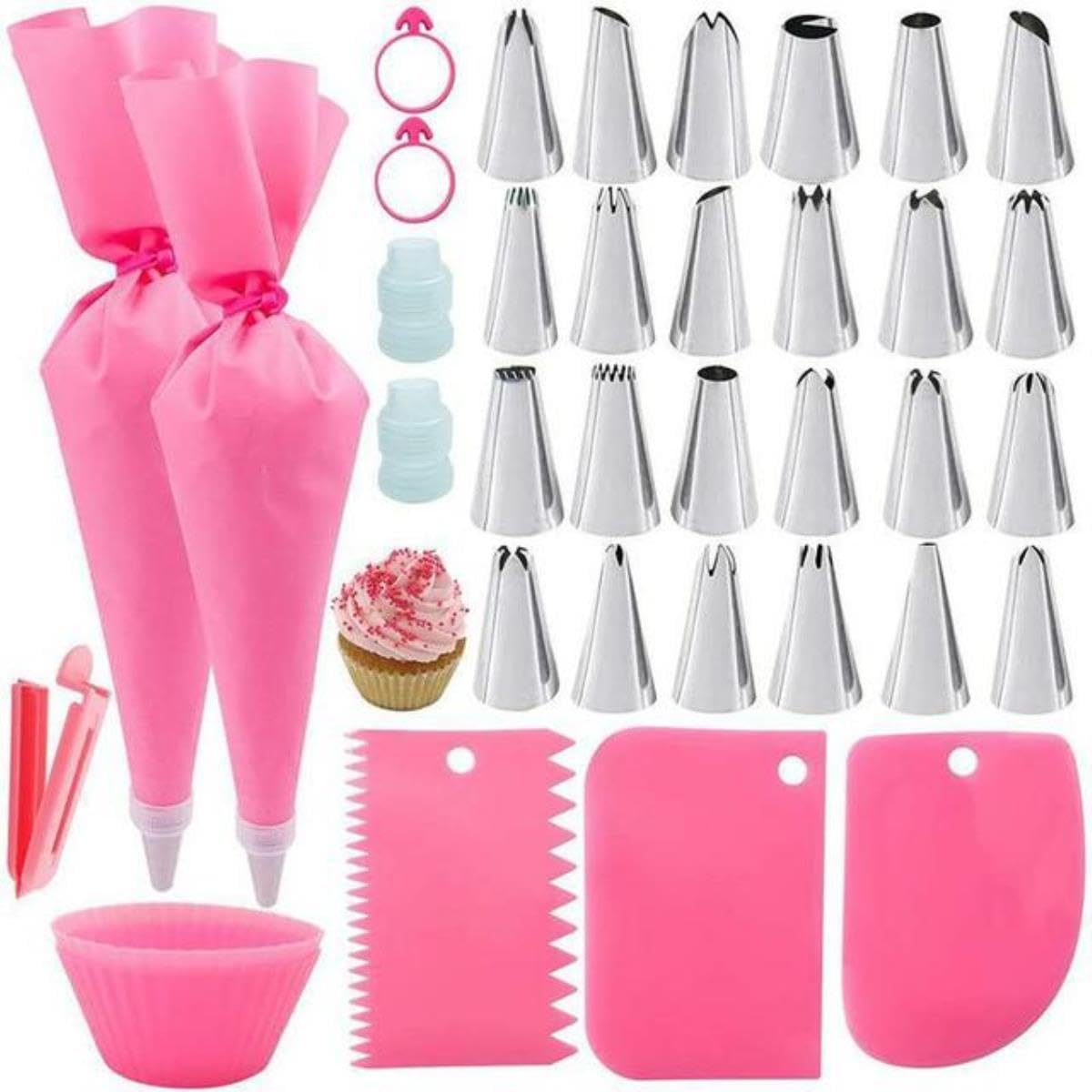 36Pcs/Set Rose Pastry Nozzles Flower Icing Piping Nozzles Stainless Steel Spouts DIY Silicone Icing Piping Cream Bag Icing Tips Cupcake Cake Decorating Baking Tools