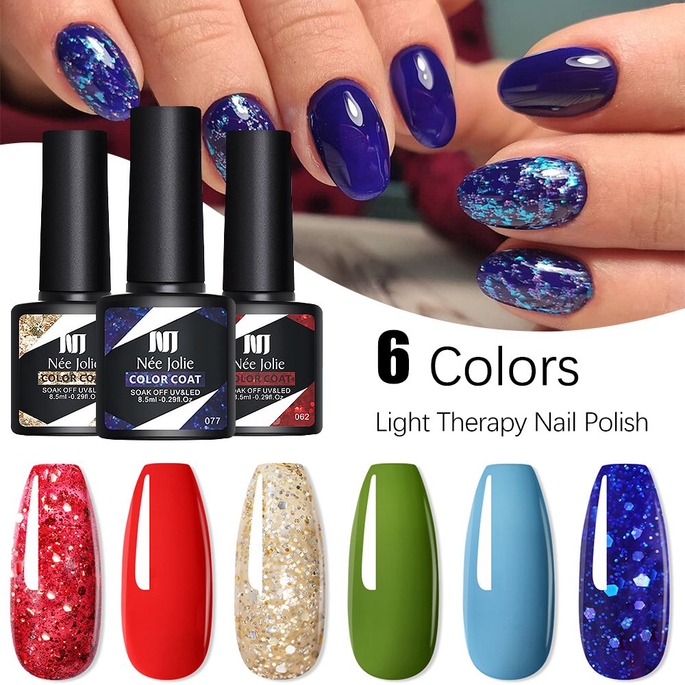 6 PCS Gel Nail Polish Set Glitter Nail Art Kit Gel Soak Off UV LED Manicure Nail Polish DIY Girls（4pcs/6pcs） 6Pcs