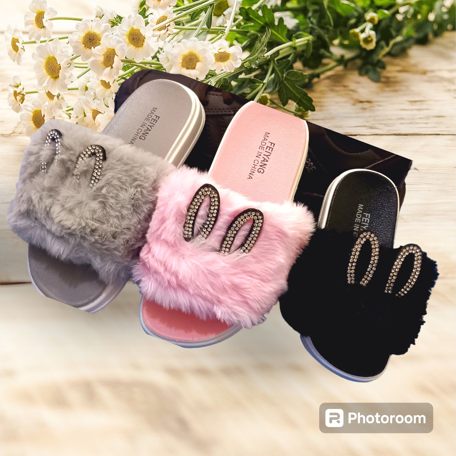 New Girl's Summer Fluffy Plush Slides Kids Cute Soft Fox Fur Slippers Children's Indoor Flat