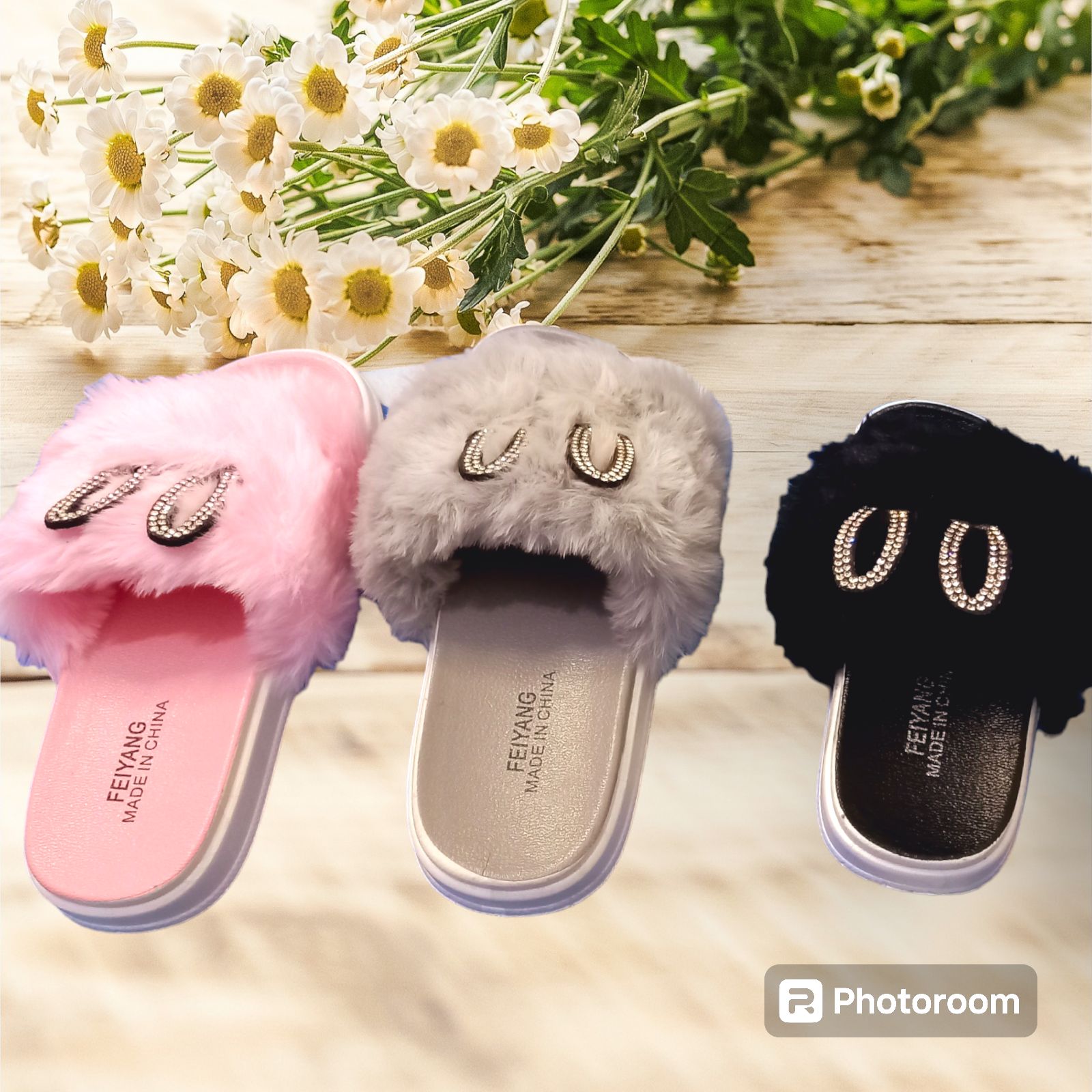 New Girl's Summer Fluffy Plush Slides Kids Cute Soft Fox Fur Slippers Children's Indoor Flat