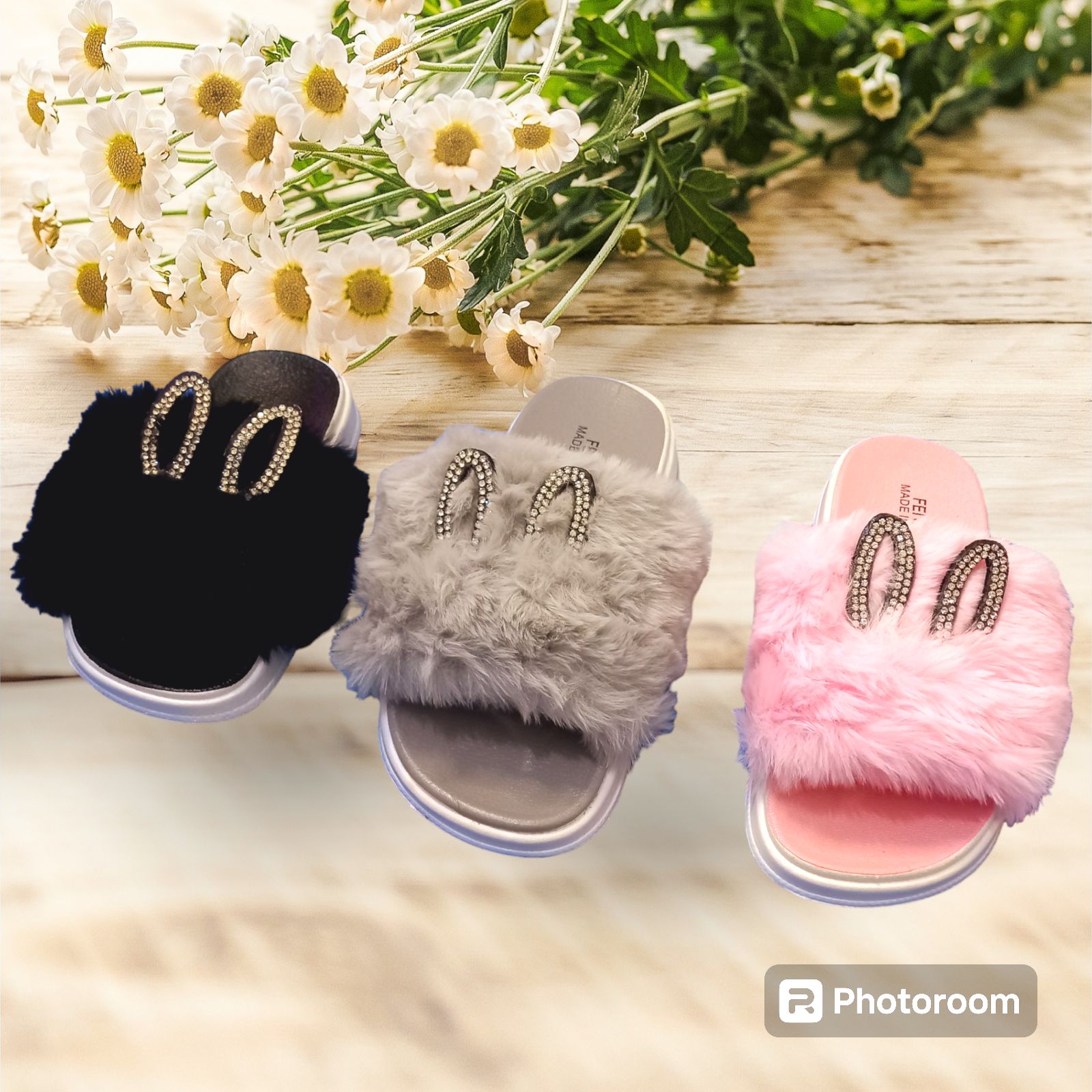 New Girl's Summer Fluffy Plush Slides Kids Cute Soft Fox Fur Slippers Children's Indoor Flat