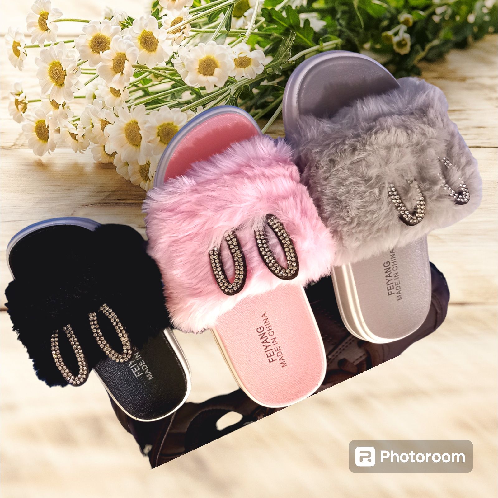 New Girl's Summer Fluffy Plush Slides Kids Cute Soft Fox Fur Slippers Children's Indoor Flat