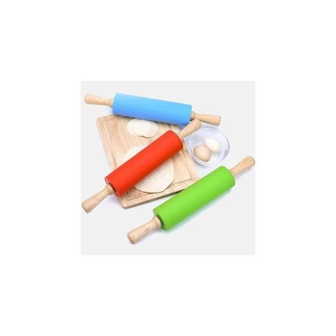 Silicon Non-Stick Rolling Pin With Wooden Handle