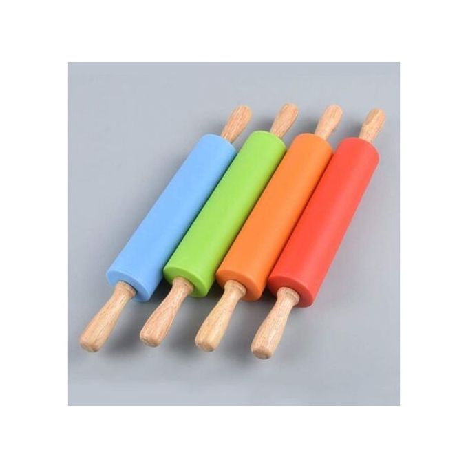 Silicon Non-Stick Rolling Pin With Wooden Handle