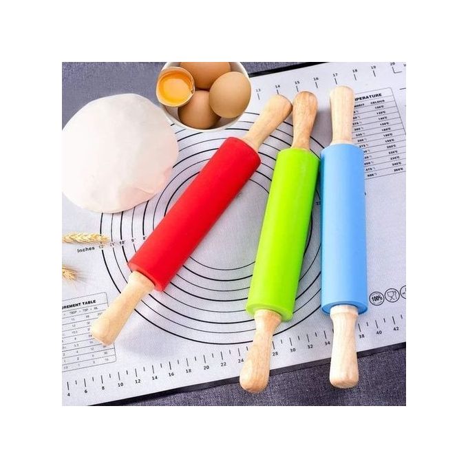 Silicon Non-Stick Rolling Pin With Wooden Handle