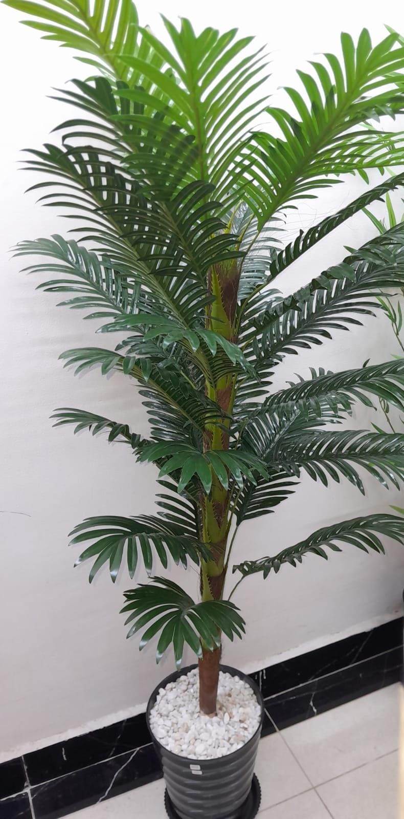 4 FEET ARTIFICIAL PLANT WITH PLASTIC VASE AND WHITE PEBBLE STONES