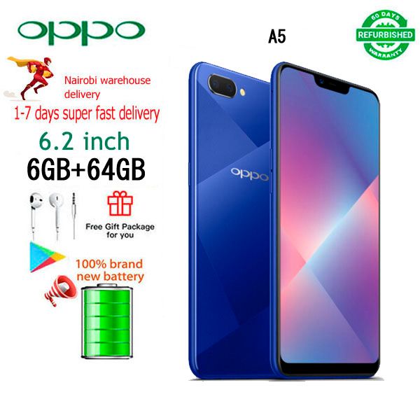 Refurbished OPPO A5  phone 100%Original 64GB 6GB Mobile Phone smart phones Dual SIM 64GB