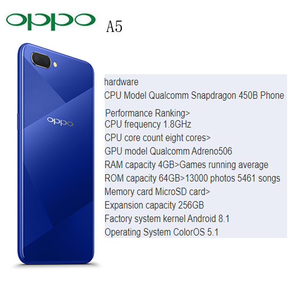 Refurbished OPPO A5  phone 100%Original 64GB 6GB Mobile Phone smart phones Dual SIM 64GB