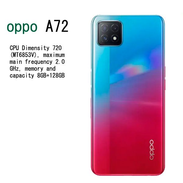 Refurbished OPPO A72 128GB+8GB 6.5'' Face unlock fingerprint unlock 4040mAh Battery Smart Phones Dual SIM 26MP+8MP Camera Mobile phones Dimensity 720 processor 5G