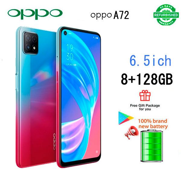 Refurbished OPPO A72 128GB+8GB 6.5'' Face unlock fingerprint unlock 4040mAh Battery Smart Phones Dual SIM 26MP+8MP Camera Mobile phones Dimensity 720 processor 5G