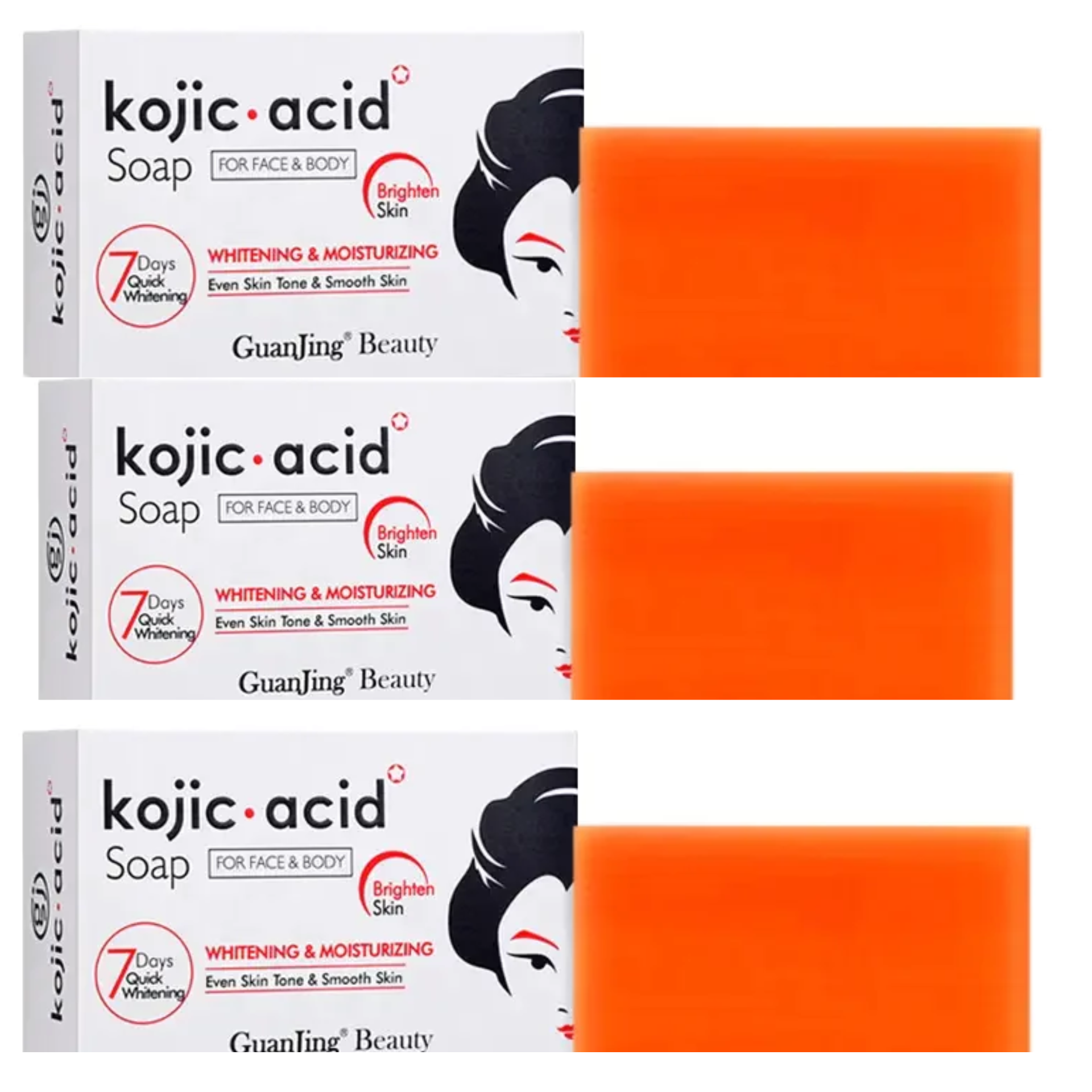 3 PIECES Kojic GuanJing Lightening Soap - Original Classic Kojic Acid Soap for Dark Spots, Hyperpigmentation, Whitening & Scars .