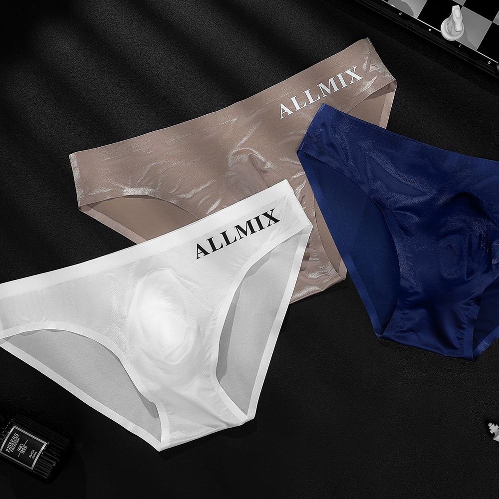 5 PCS Men's underwear，Foreign Trade Men's summer breathable comfortable sports sexy transparent omelet ice silk low-waisted briefs
