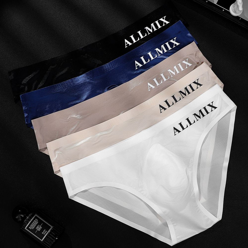 5 PCS Men's underwear，Foreign Trade Men's summer breathable comfortable sports sexy transparent omelet ice silk low-waisted briefs