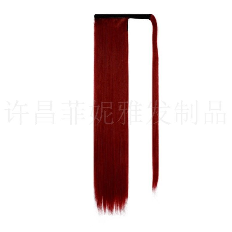 Ladies fashion temperament, wig ponytail, chemical fiber wig pieces, black long straight hair ponytail magic stick ponytail wig，High temperature silk material can not be ironed, length: 60 cm