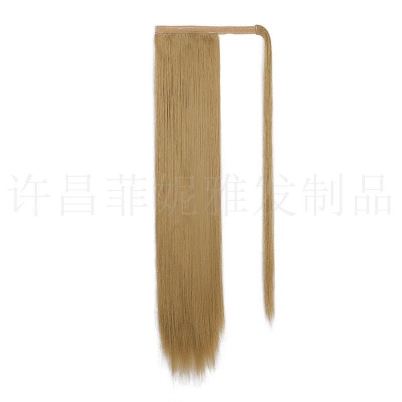 Ladies fashion temperament, wig ponytail, chemical fiber wig pieces, black long straight hair ponytail magic stick ponytail wig，High temperature silk material can not be ironed, length: 60 cm